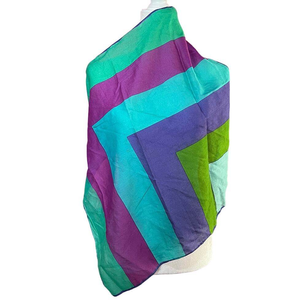 Vintage Oscar de la Renta Japan Cotton Block Print Scarf Multicolor Street Art